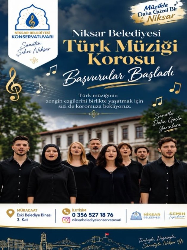 Niksar Belediyesi Konservatuvarımız bünyesinde yeni dönem koro çalışmalarımız başlıyor. Müziğe gönül veren, birlikte söylemenin heyecanını yaşamak isteyen tüm hemşehrilerimizi koromuza davet ediyoruz