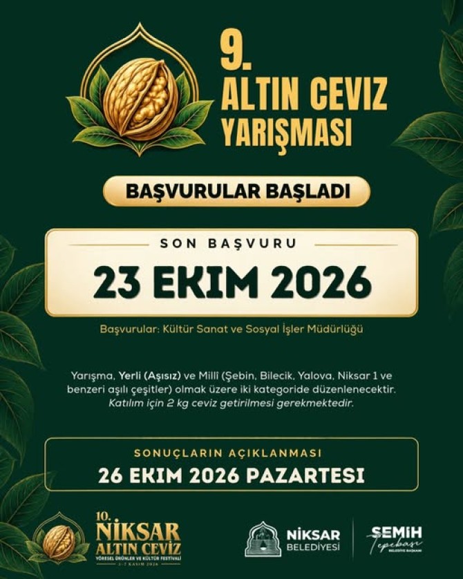 İlçemizde 3-7 Kasım tarihleri arasında düzenlenecek olan “Niksar Altın...