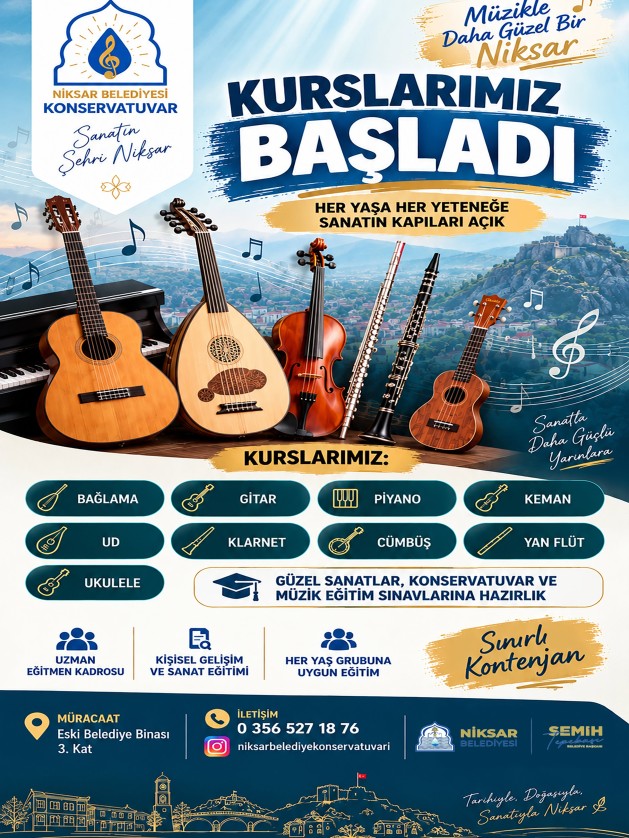 Niksar Belediyesi Konservatuvarımızda yeni dönem kurslarımız başladı! 🎼
