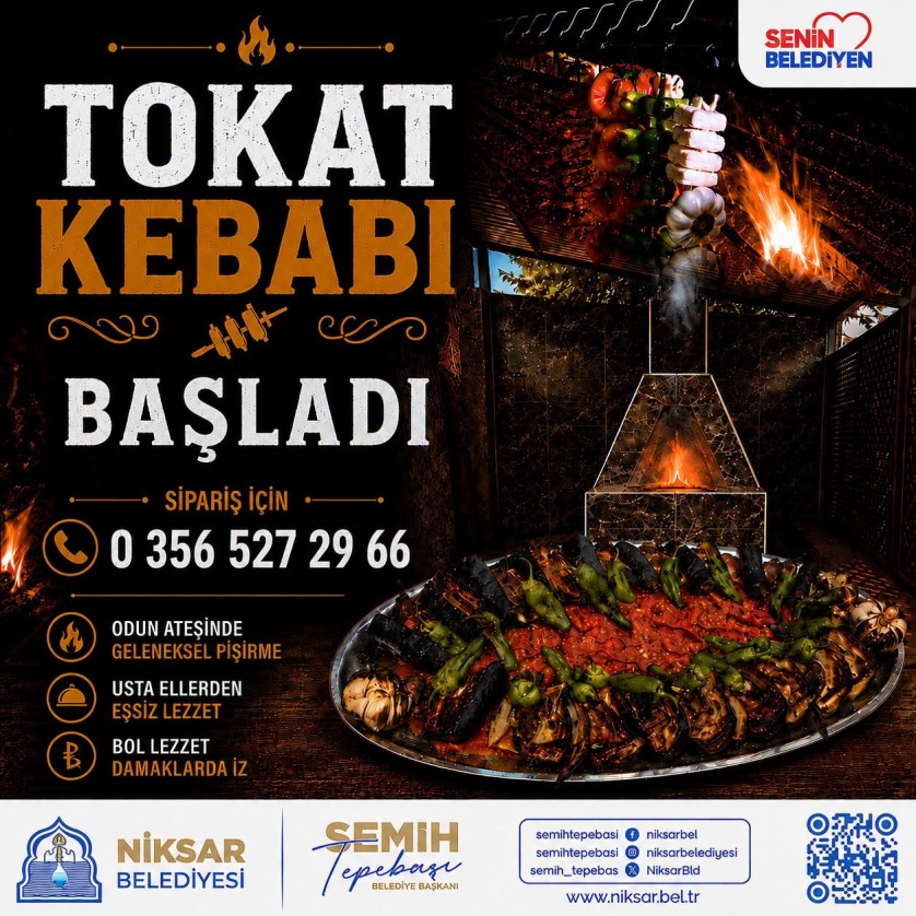 Tokat’ın eşsiz lezzeti, odun ateşinde geleneksel usullerle pişen Tokat Kebabı, Kentpark Sosyal Tesislerimizde sizlerle buluşuyor